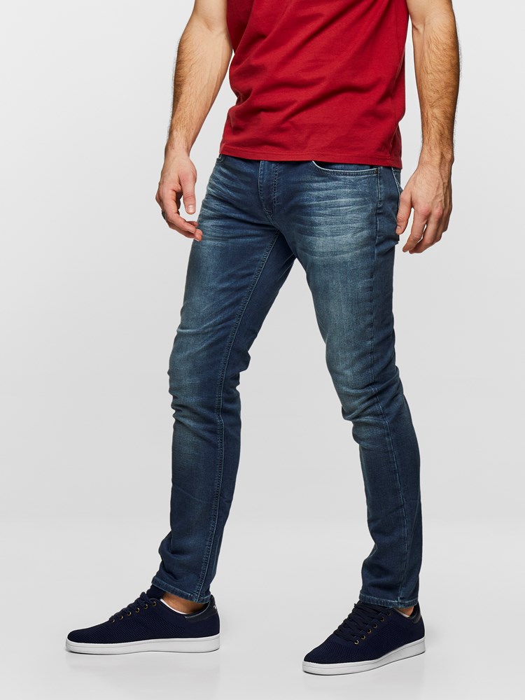 SLIM WILL MID BLUE KNIT STRETCH 7232830_D04_Henrychoice_S19-modell-front_SLIM WILL MID BLUE KNIT STRETCH D04.jpg_Front||Front