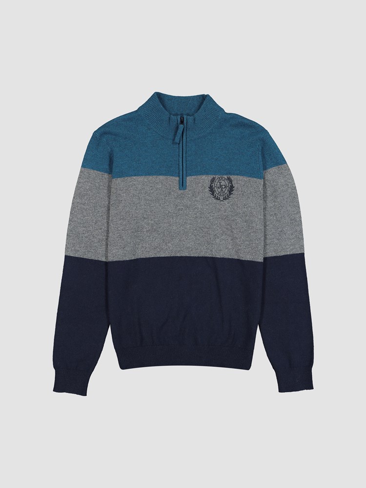 Lucien blokkstripet genser 7500314_EM6-JEANPAUL-W22-Front_1637_Lucien blokkstripet genser EM6_Lucien blockstripe zip-neck.jpg_Front||Front