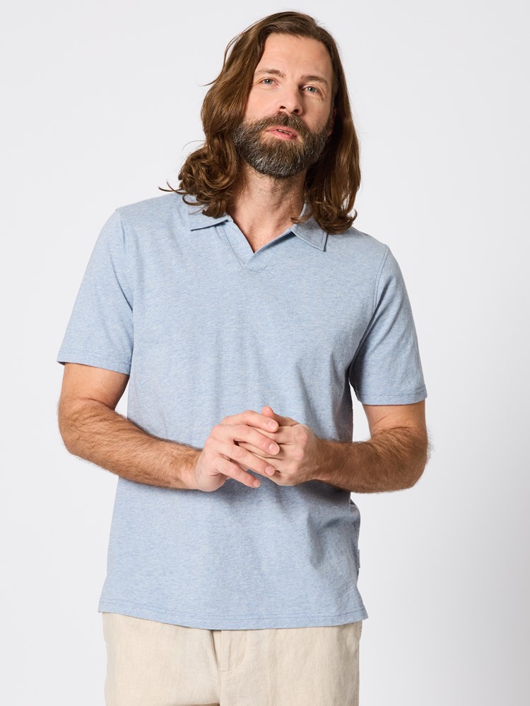 Alfredo melert polo t-skjorte Alfredo polo t-skjorte blå melert 11_S64_Alfredo melert polo t-skjorte S64.jpg_Front||Front