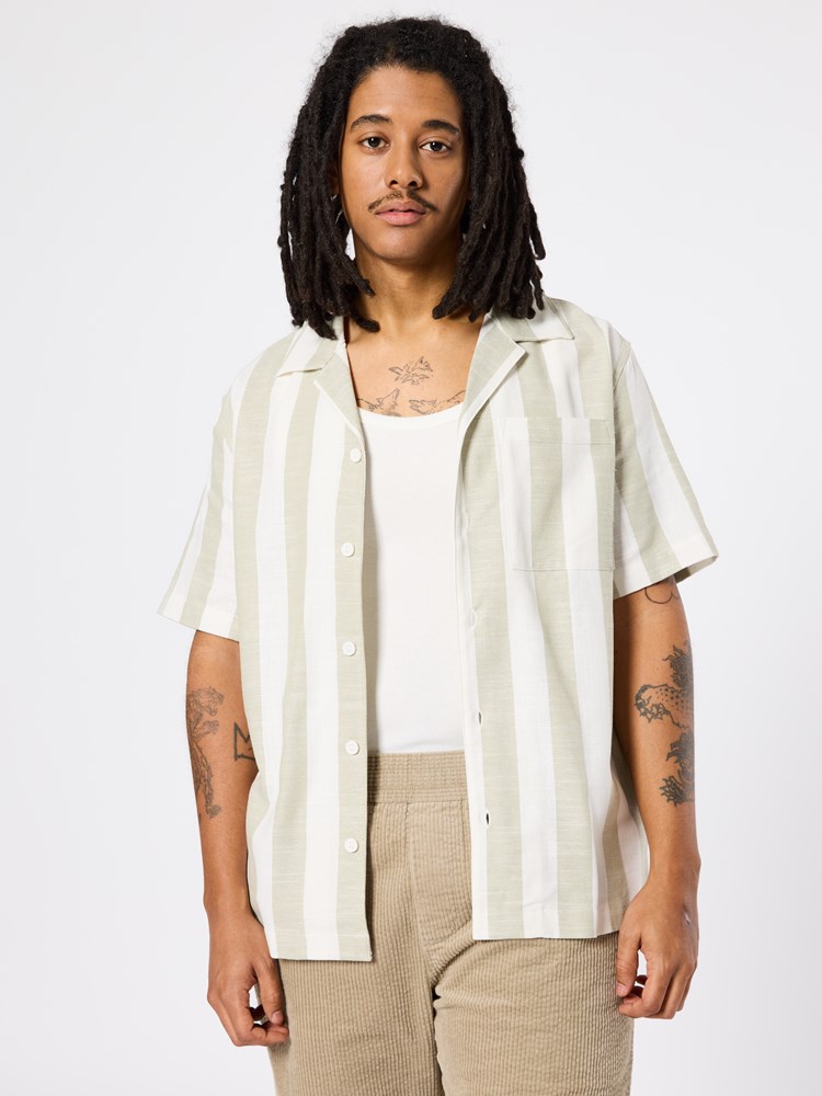 Grov stripete skjorte Grov stripe mellomgrønn 5_ABG_Grov stripete skjorte ABG.jpg_Front||Front
