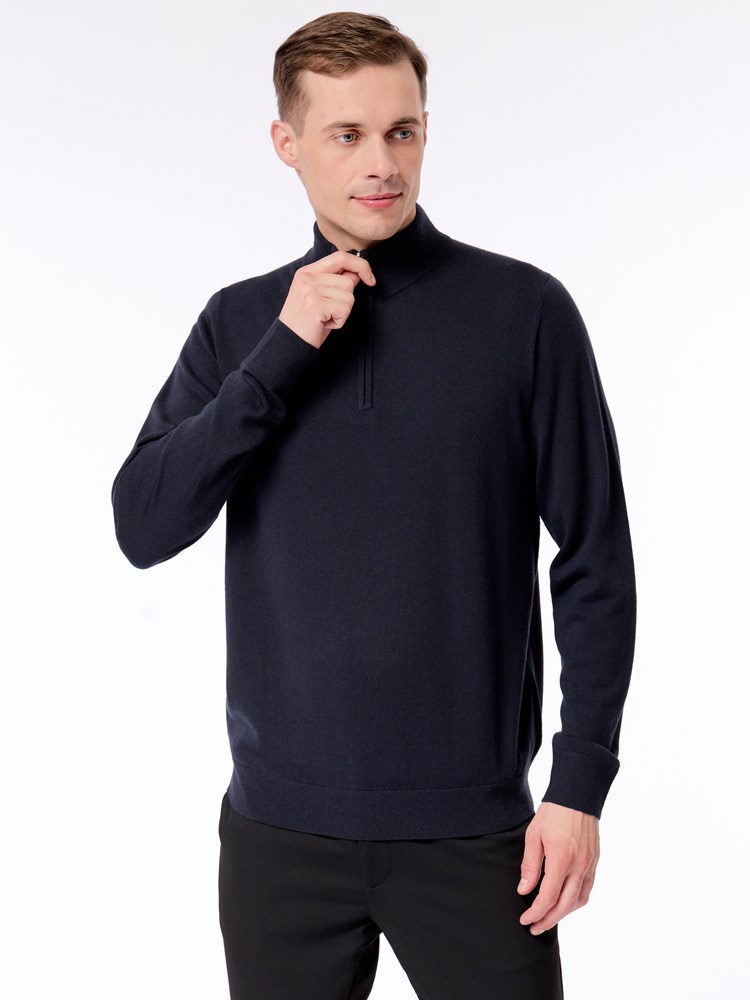 Merino zip neck strikkegenser Merino zip neck strikkegenser C27 Dark navy 10.jpg_