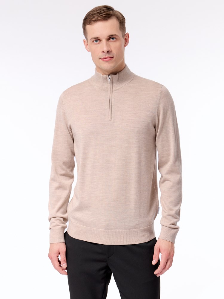 Merino zip neck strikkegenser Merino zip neck strikkegenser S88 Simply Taupe 5.jpg_