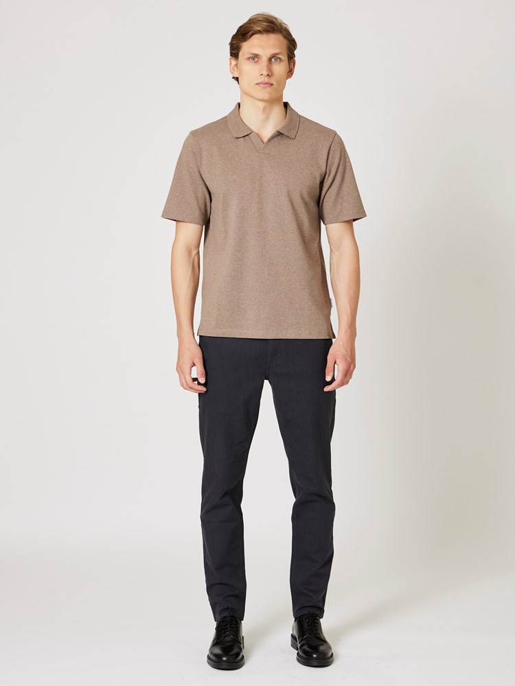 Tomas polo t-skjorte Tomas polo t-skjorte brun taupe melange 1_Tomas polo t-skjorte S16.jpg_