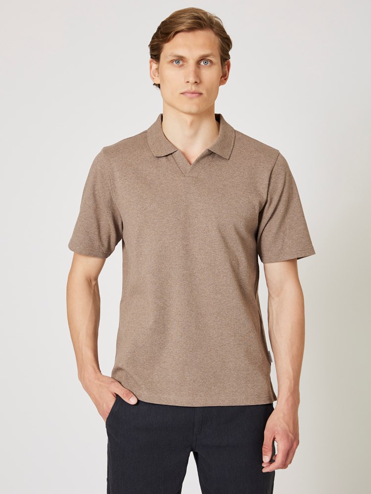 Tomas polo t-skjorte Tomas polo t-skjorte brun taupe melange1_Tomas polo t-skjorte S16.jpg_